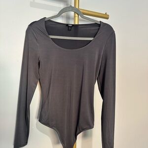 Express Body Contour Dark Gray Long Sleeve Thong Bodysuit